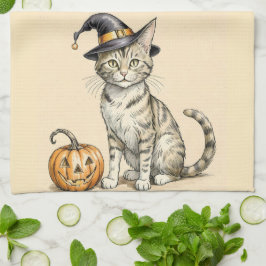 ハロウィンのかわいい子猫 キッチンタオル、秋の猫 キッチンタオル