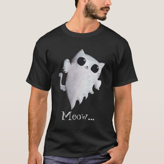ハロウィンのかわいい幽霊猫 Tシャツ (正面)