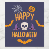 ハロウィンのかわいい怖いオレンジ色のデザイン ワインラベル (シングルラベル)