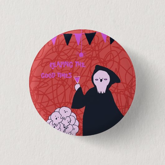 ハロウィンのかわいい死神 缶バッジ (正面)