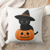 ハロウィンのかわいい漫画の友だちブラックベビー猫 クッション (ブランケット)