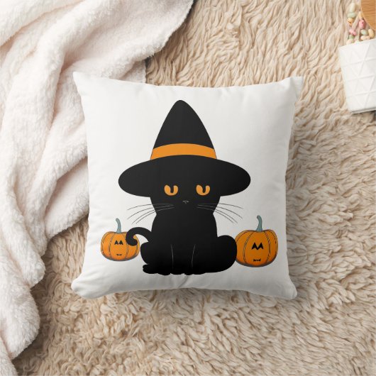 ハロウィンのかわいい漫画の友だちブラックベビー猫 クッション (ブランケット)