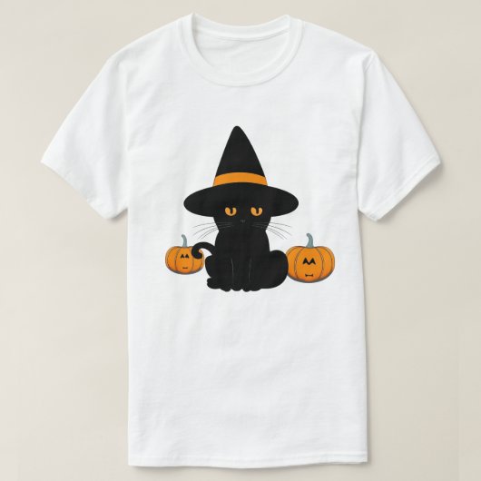 ハロウィンのかわいい漫画の友だちブラックベビー猫 Tシャツ (デザイン正面)