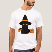 ハロウィンのかわいい漫画の友だちブラックベビー猫 Tシャツ (正面)