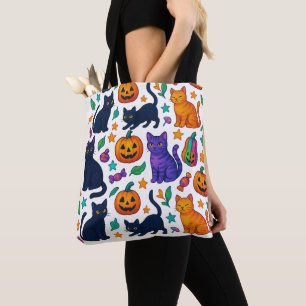 ハロウィンのかわいい猫とはっきりとしたカボチャ柄のトートバッグ トートバッグ