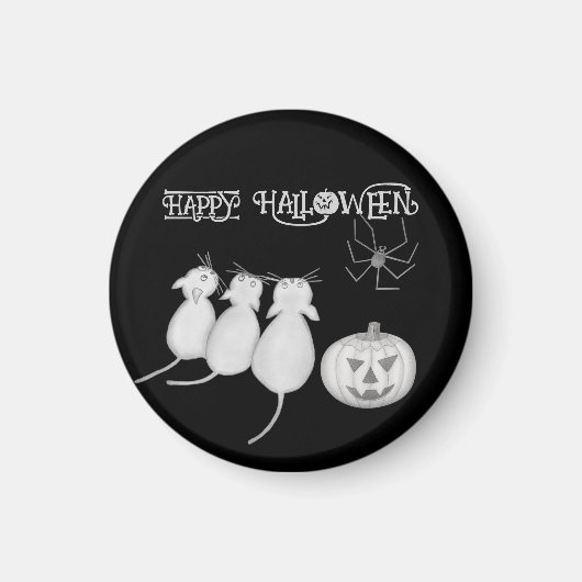 ハロウィンのかわいい猫とカボチャとクモ マグネット (正面)
