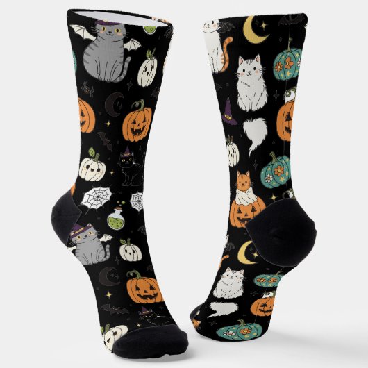 ハロウィンのかわいい猫とカボチャ ソックス (傾斜あり)