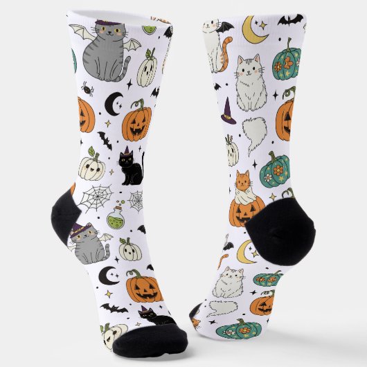 ハロウィンのかわいい猫とカボチャ ソックス (傾斜あり)