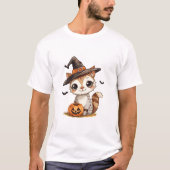 ハロウィンのかわいい猫とカボチャ Tシャツ (正面)