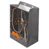 ハロウィンのかわいい猫とジャック・オ・ランタン・カボチャ ミディアムペーパーバッグ (裏面アングル)