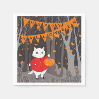 ハロウィンのかわいい猫とジャック・オ・ランタン スタンダードカクテルナプキン