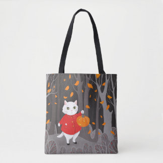 ハロウィンのかわいい猫とジャック・オ・ランタン トートバッグ