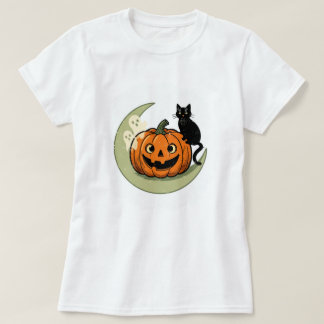ハロウィンのかわいい猫のかぼちゃの女性用Tシャツ Tシャツ