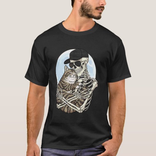 ハロウィンのかわいい猫のスケルトン抱擁 お父さん お母さん Tシャツ (正面)