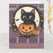 ハロウィンのかわいい猫の秋カード カード (黄色い花)