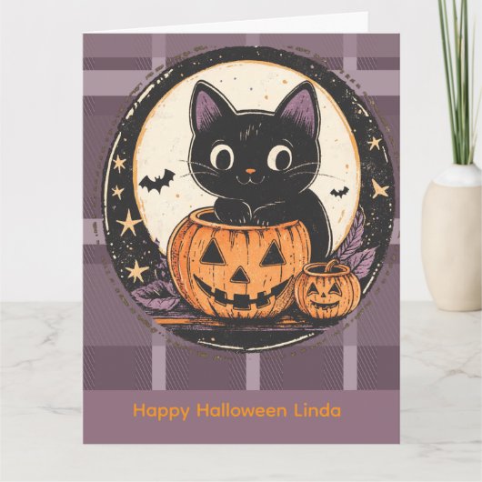 ハロウィンのかわいい猫の秋カード カード (正面)