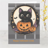 ハロウィンのかわいい猫の秋カード カード (黄色い花)