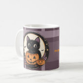 ハロウィンのかわいい猫の秋カード コーヒーマグカップ (正面左)