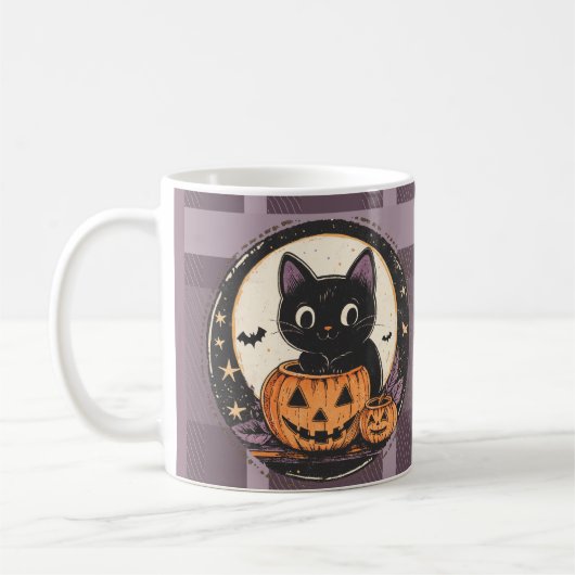 ハロウィンのかわいい猫の秋カード コーヒーマグカップ (左)