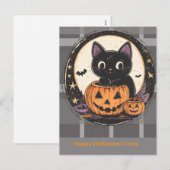 ハロウィンのかわいい猫の秋カード シーズンポストカード (正面/裏面)