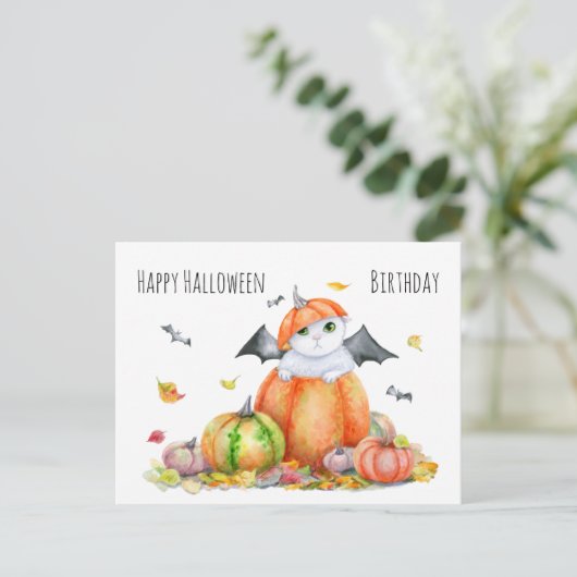 ハロウィンのかわいい猫カボチャのノートカード ポストカード (スタンド正面)