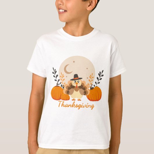 ハロウィンのかわいい秋の七面鳥オレンジのかぼちゃ Tシャツ (正面)