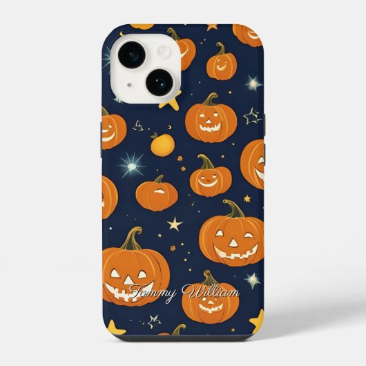 ハロウィンのかわいい笑顔のかぼちゃ iPhoneケース (裏面)
