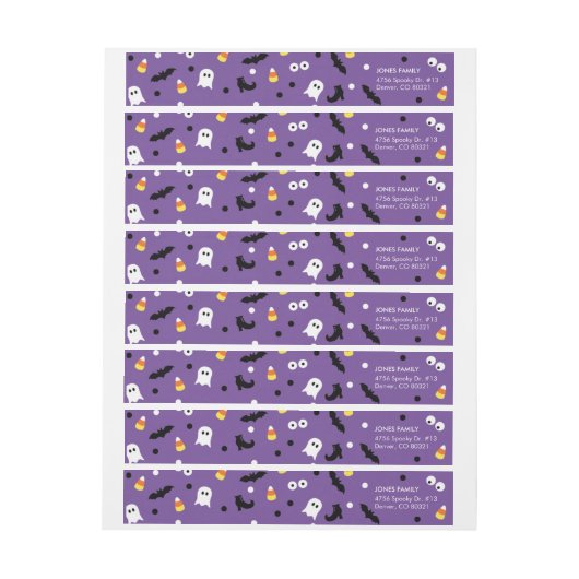 ハロウィンのかわいい紫色の差出人住所ラベル ラップアラウンドラベル (シート)