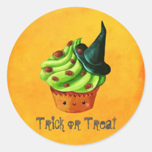 ハロウィンのかわいい緑のカップケーキ ラウンドシール