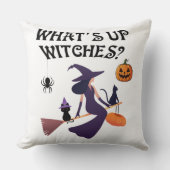 ハロウィンのかわいい魔女と猫のデザイン クッション (正面)