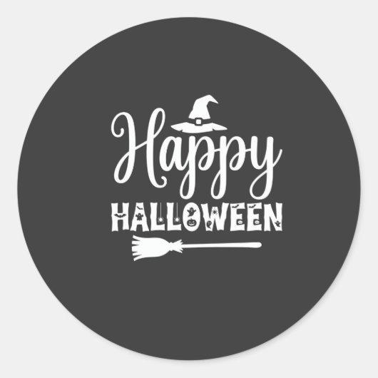 ハロウィンのかわいい魔女の帽子と箒デザイン ラウンドシール (正面)
