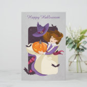 ハロウィンのかわいい魔女カボチャ 便箋 (スタンド正面)