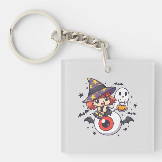 ハロウィンのかわいい魔女キッド キーホルダー (正面)