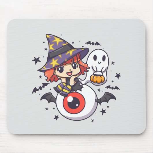 ハロウィンのかわいい魔女キッド マウスパッド (正面)