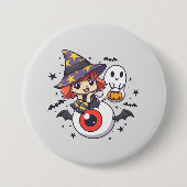 ハロウィンのかわいい魔女キッド 缶バッジ (正面)