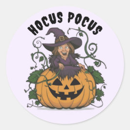 ハロウィンのかわいい魔女ステッカー ラウンドシール