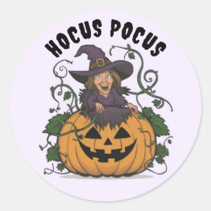ハロウィンのかわいい魔女ステッカー ラウンドシール