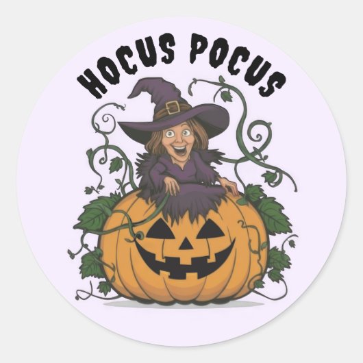 ハロウィンのかわいい魔女ステッカー ラウンドシール (正面)