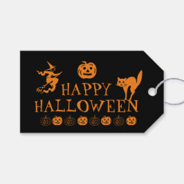 ハロウィンのかわいい黒とオレンジのおもてなしグッズ ギフトタグ
