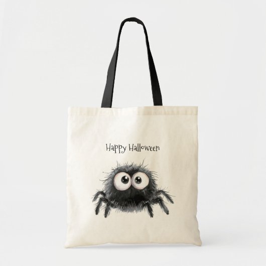 ハロウィンのかわいい黒クモのかぼちゃ トートバッグ (正面)