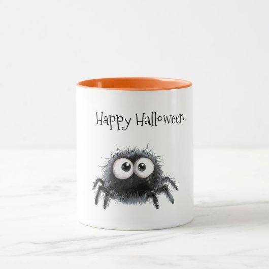 ハロウィンのかわいい黒クモ マグカップ (中央)