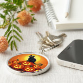 ハロウィンのかわいい黒猫とジャックの提灯 キーホルダー (側面)