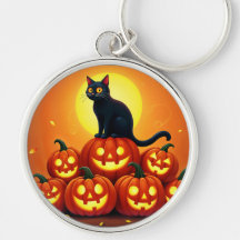 ハロウィンのかわいい黒猫とジャックの提灯