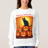 ハロウィンのかわいい黒猫とジャックの提灯 スウェットシャツ (正面)
