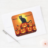 ハロウィンのかわいい黒猫とジャックの提灯 スクエアシール (封筒)
