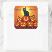 ハロウィンのかわいい黒猫とジャックの提灯 スクエアシール (バッグ)