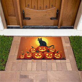 ハロウィンのかわいい黒猫とジャックの提灯 ドアマット