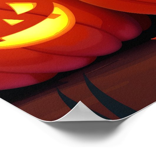 ハロウィンのかわいい黒猫とジャックの提灯 ポスター (角)