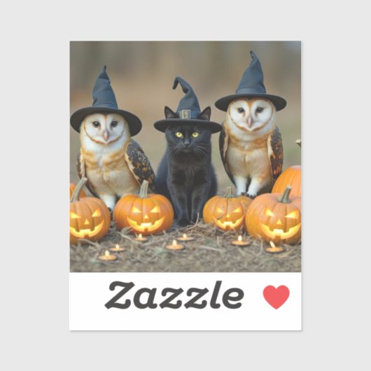 ハロウィンのかわいい黒猫とフクロウ シール (シート)