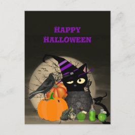ハロウィンのかわいい黒猫のキッズポストカード ポストカード